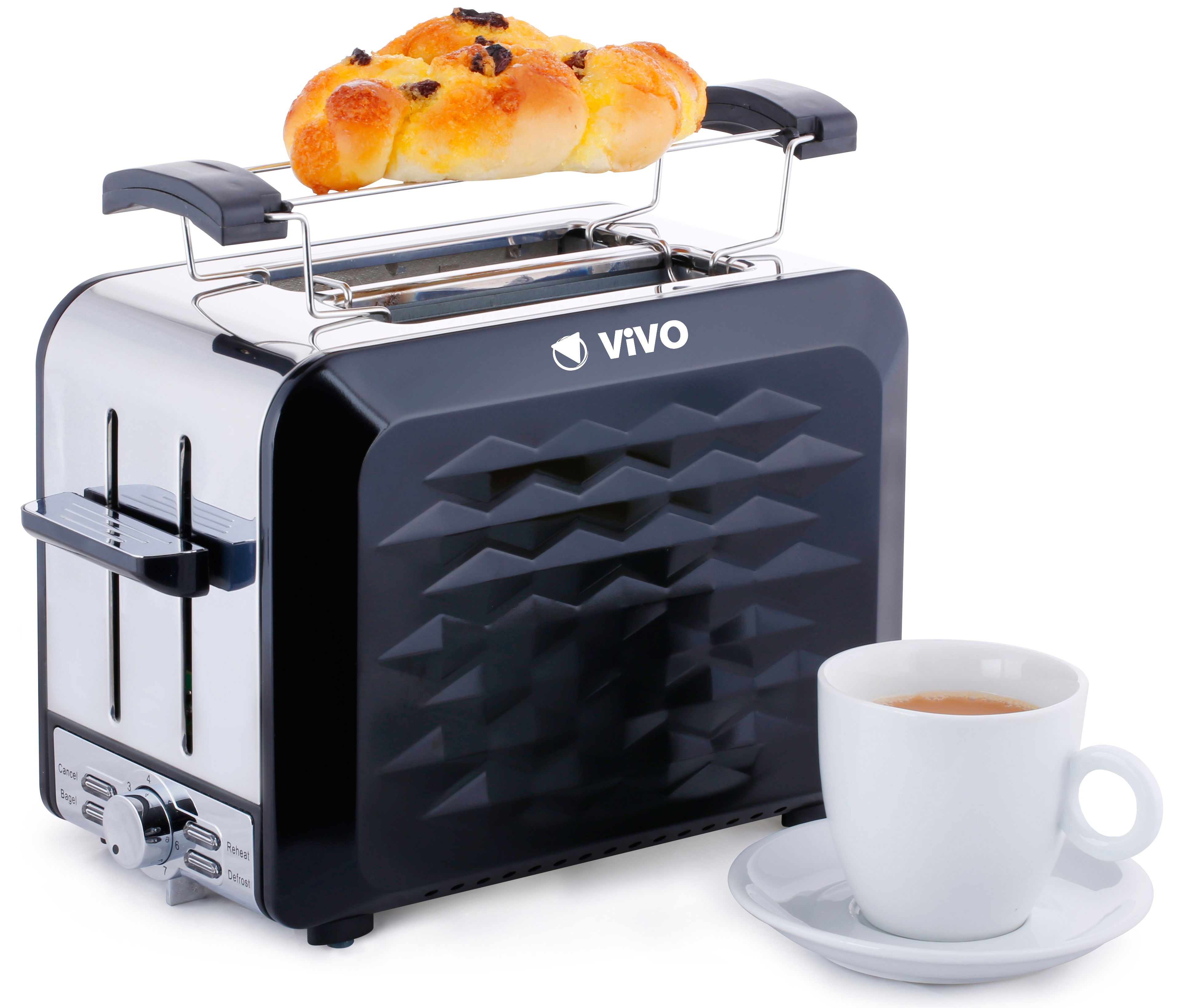 ViVo Diamond 2 Slice Wide Slot Toaster Plus Croissant / Bread/Toast