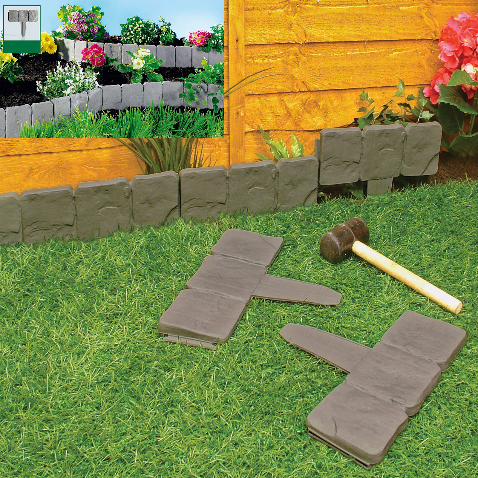 Garden Lawn Edging Cobble Stone Plastic Plant Border 8ft 2.4m Fencing