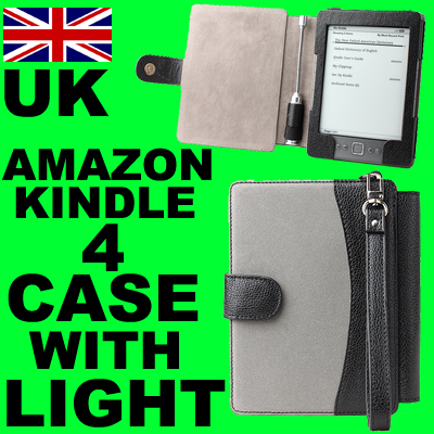 Kindle Reader on Leather Folio Case With Reading Light For New Amazon Kindle 4 Reader