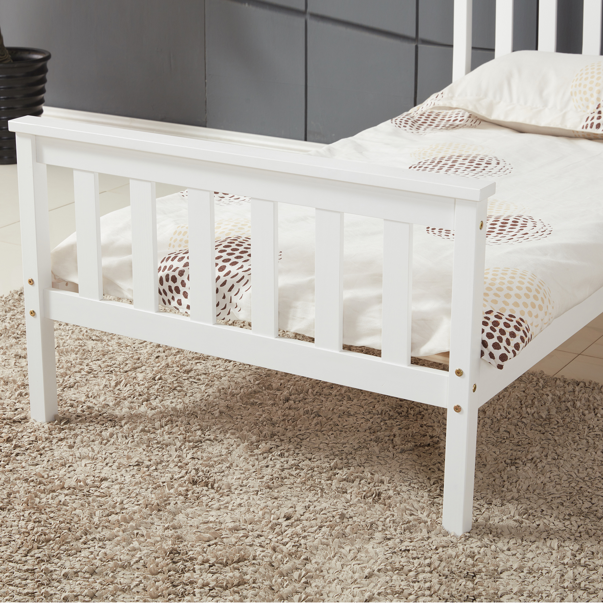 Single Bed in White 3ft Single Bed Wooden Frame White Pine Wood Bedroom Modern