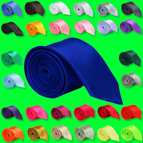 MENS SATIN SILK FEEL SKINNY TIE SOLID PLAIN COLOUR WEDDING PARTY HANDKERCHIEF
