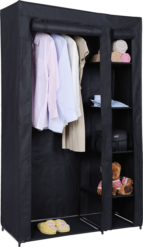 Double Canvas Wardrobe Rail Clothes Storage Cupboard On Popscreen