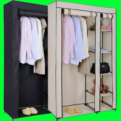 Garment Storage Closet on Double Canvas Wardrobe Rail Clothes Storage Cupboard   Ebay