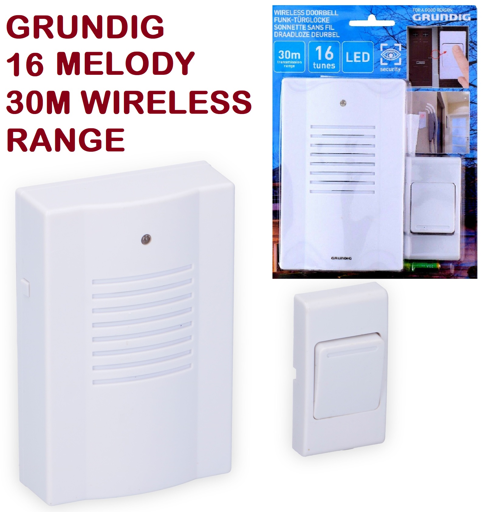 16 Melody Wireless Ring Door Bell Battery Operated 30M Range Chime IP20