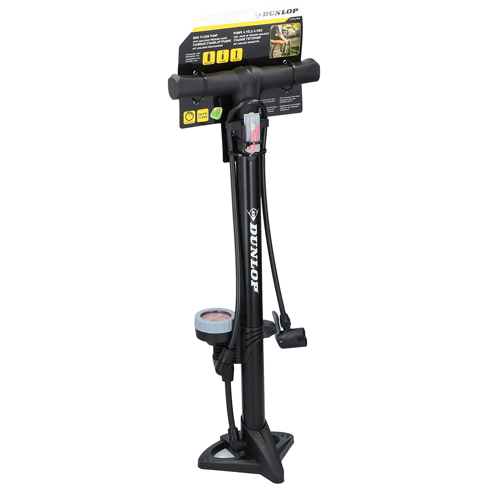 Dunlop Floor Bike Pump with Pressure Gauge Standpump Manometer 11Bar