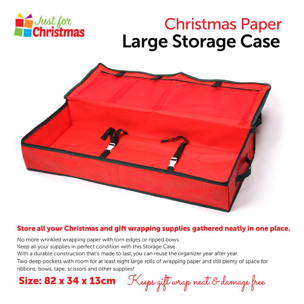 Round 25 Rolls Christmas Gift Wrap Wrapping Paper and Ribbon Storage Bag  Set