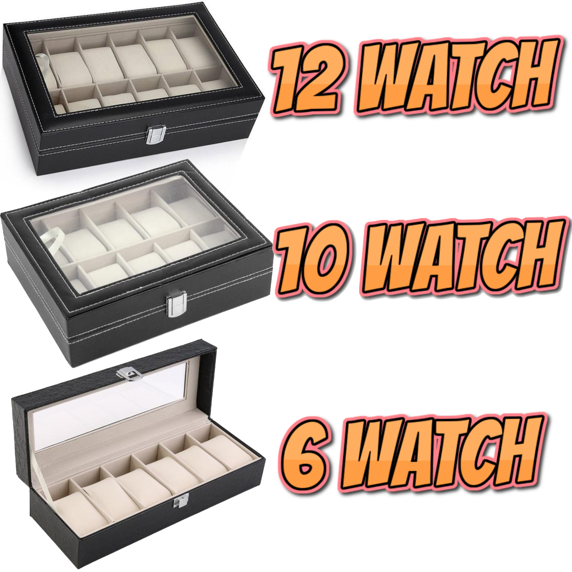 Mens 6 10 12 Grids PU Leather Watch Display Case Collection Storage