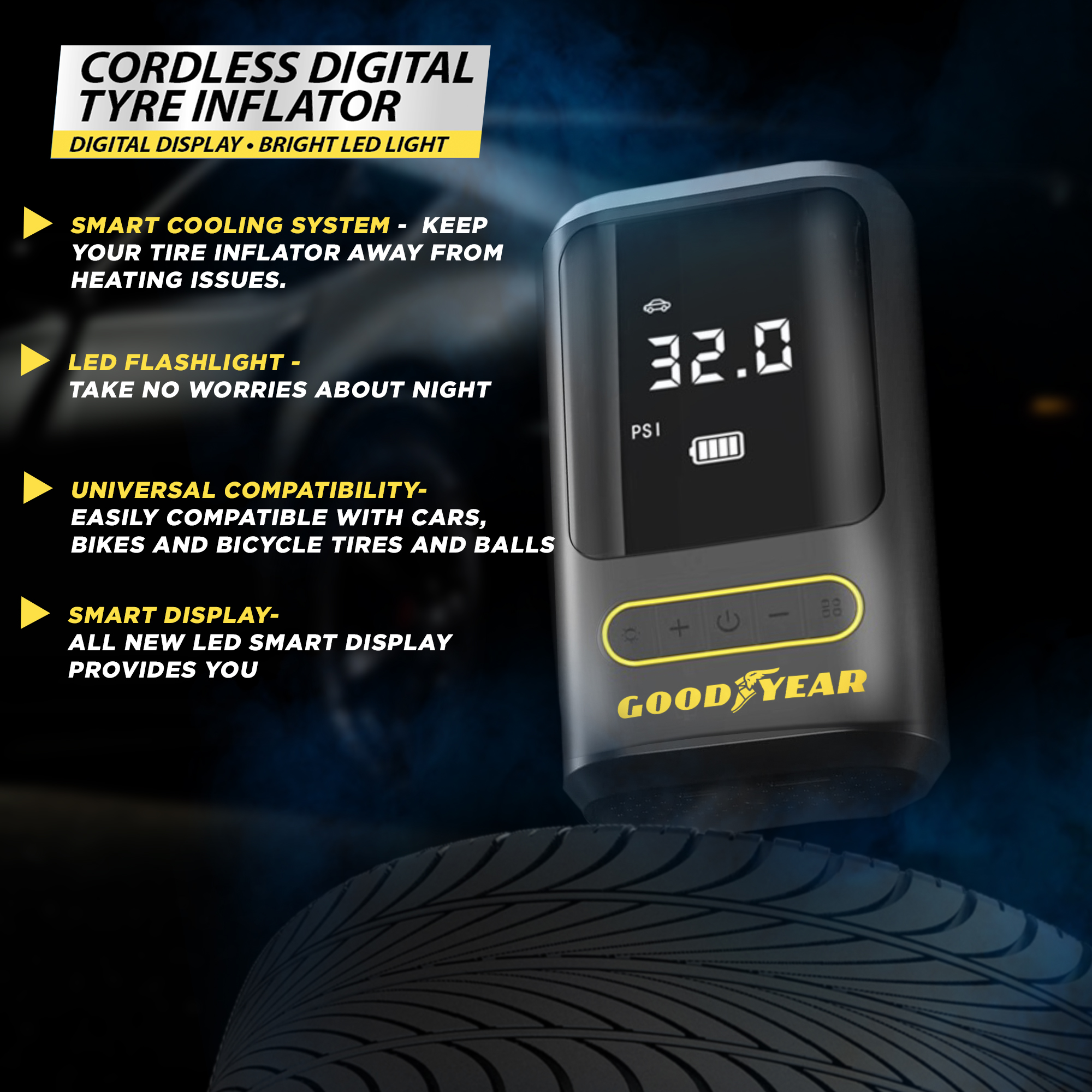 Goodyear Tyre Inflator Air Gun with Digital Pressure Gauge for Air  Compressors