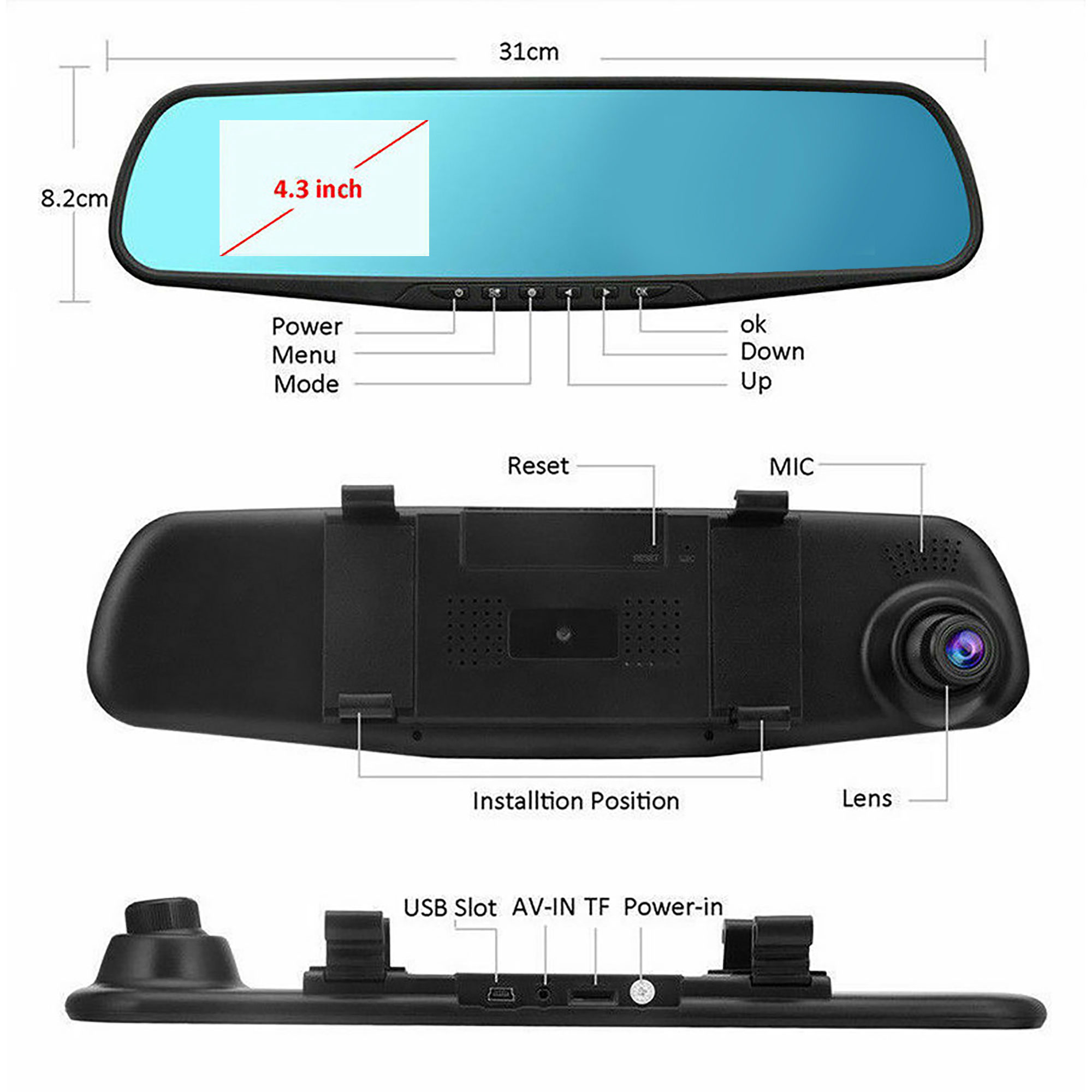 Podofo Wholesale Car Black Box Full Hd 1080p Dual Lens Dash Cam 4.3 Rear  View Mirror Car Dvr Camera Night Vision - Buy Dash Cam Car Black Box Espejo