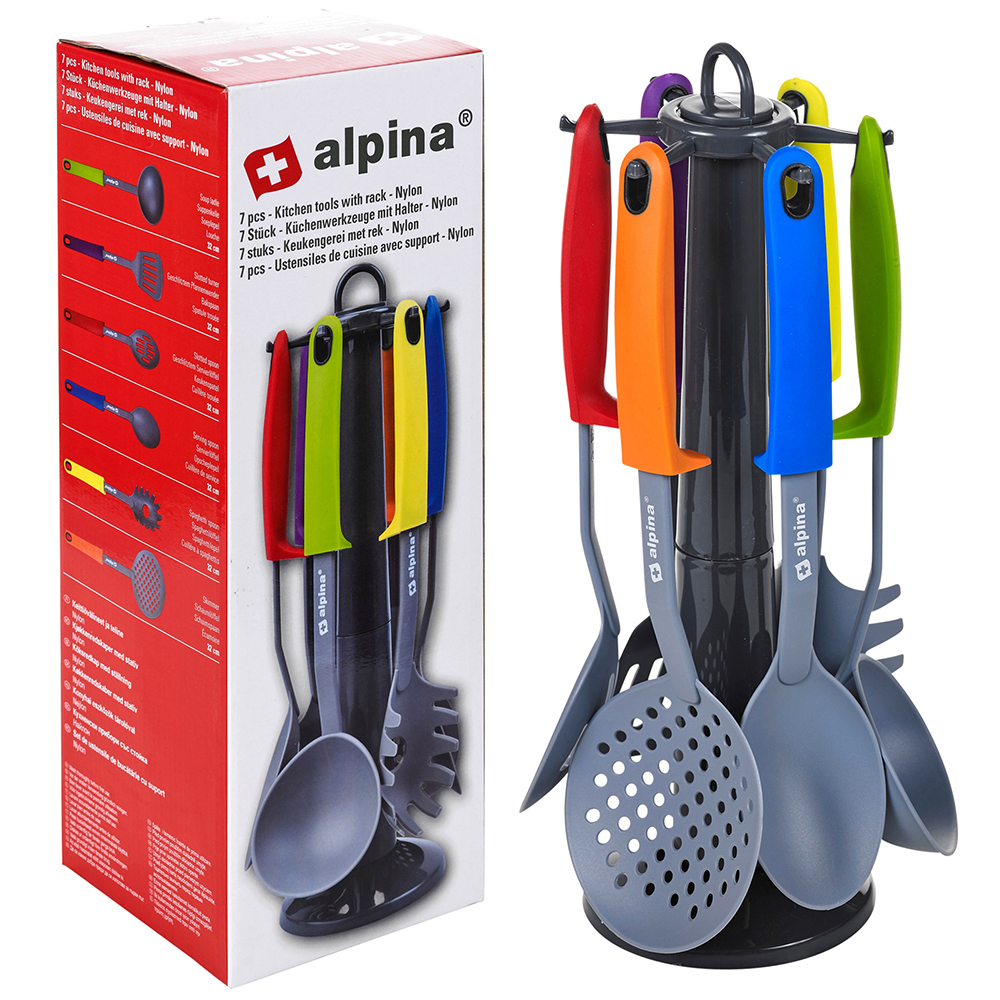 Alpina 7Pcs MultiColoured Nylon Kitchen Essential Utensils Set with
