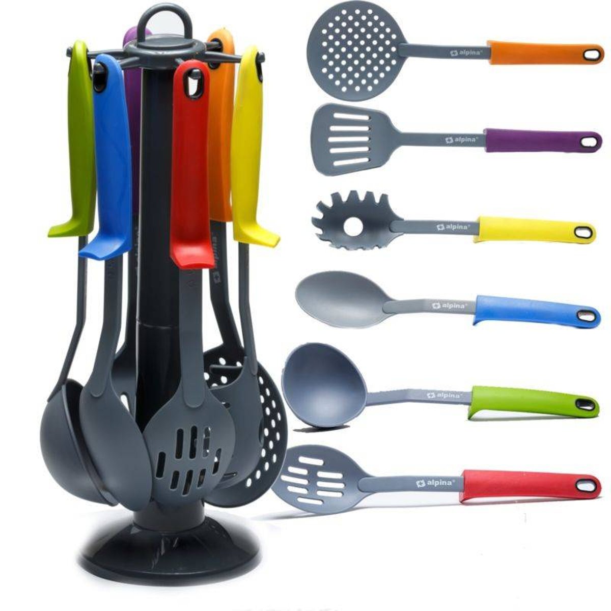Kitchen Essential 7Pcs Nylon MultiColoured Utensil Set With Stand by