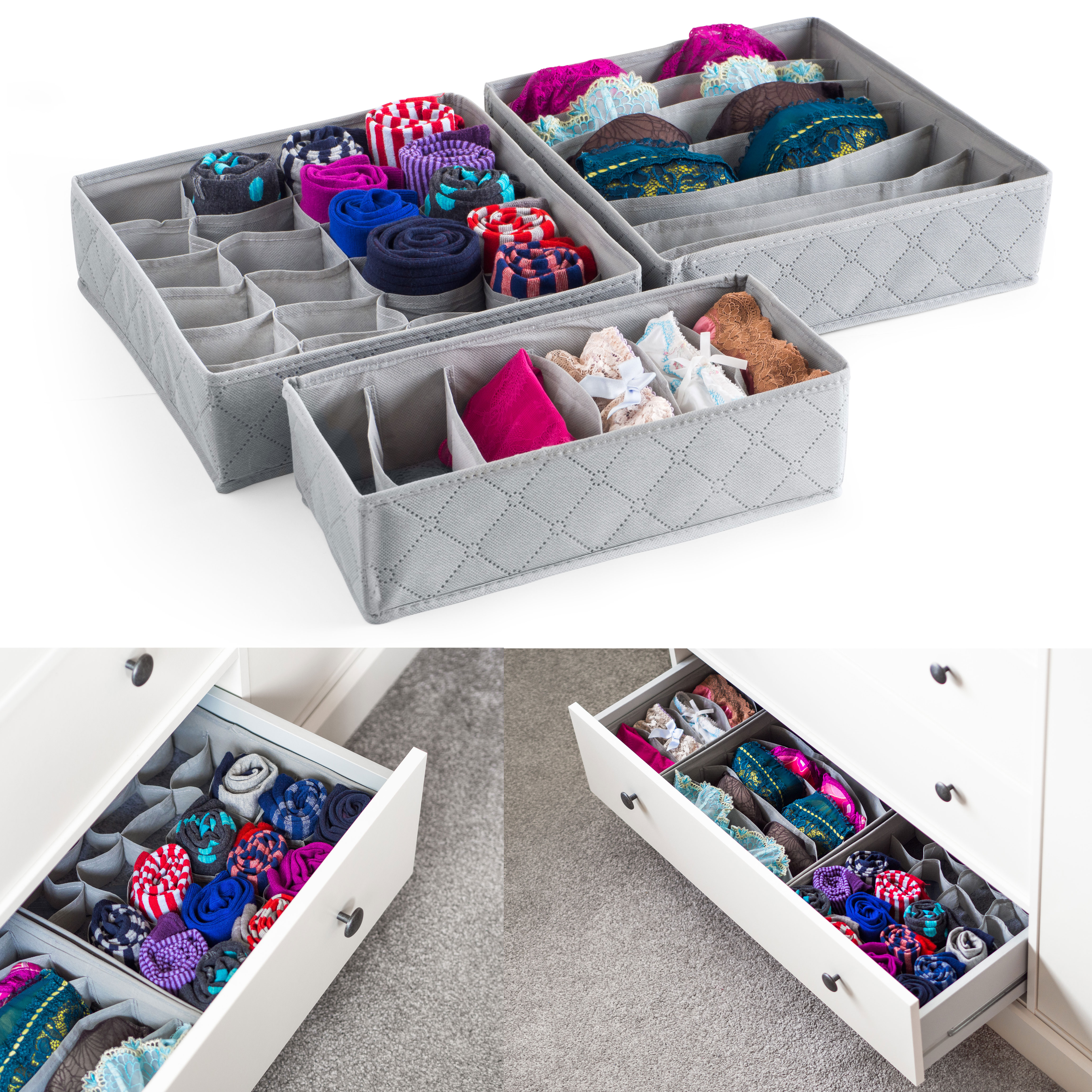 3 Pack Storage Drawer Organiser Storage Box Tidy Socks Bra Tie