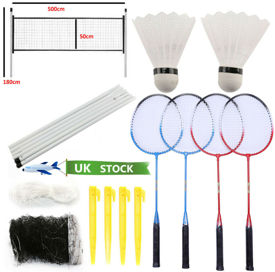 Sporting Goods Badminton Racket Shuttlecock Game Set 4 Player Net Poles