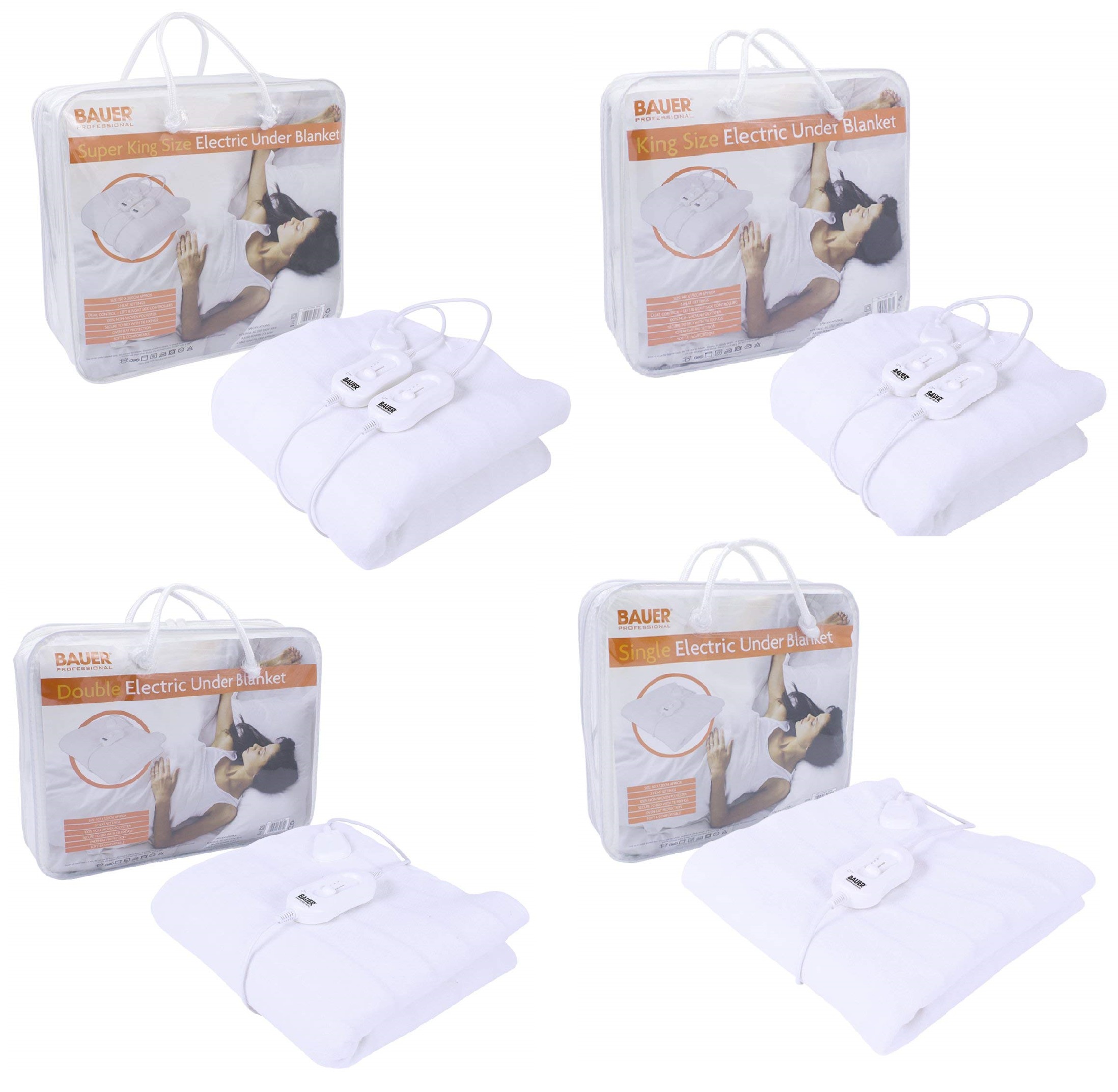 BAUER Heated Electric Under Blanket Tie Down Comfy Single Double King