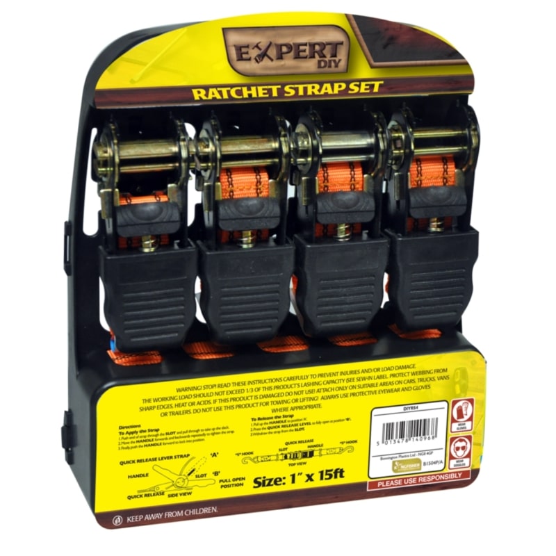 4PC Ratchet Tie Down Strap Set Roof Rack Cargo Trailer Marquee 25mm x 4