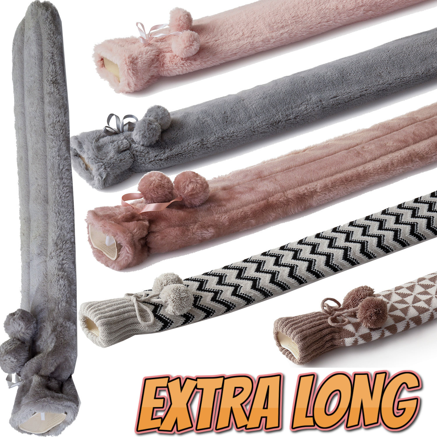 2L Extra Long Hot Water Bottle With Faux Fur Removable Cover Full Body