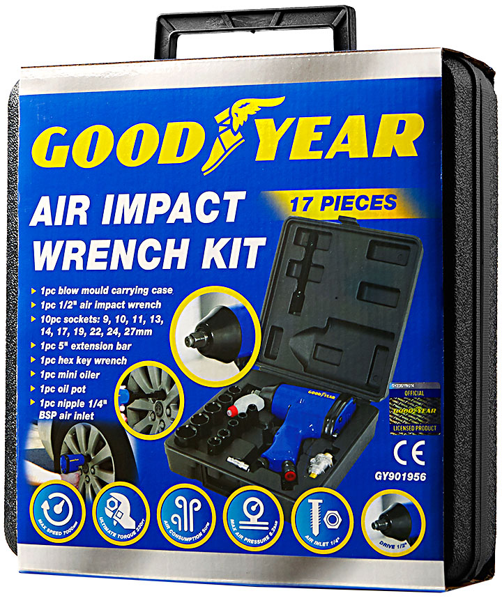 Goodyear 17pc Professional Air Impact Wrench Gun Kit 1/2" Drive
