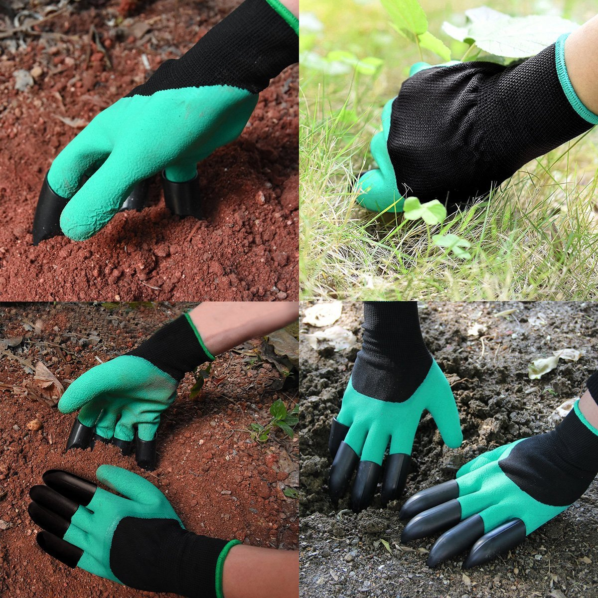 Garden Claw Gloves with Digging and Planting Claws on BOTH hands Green Travel