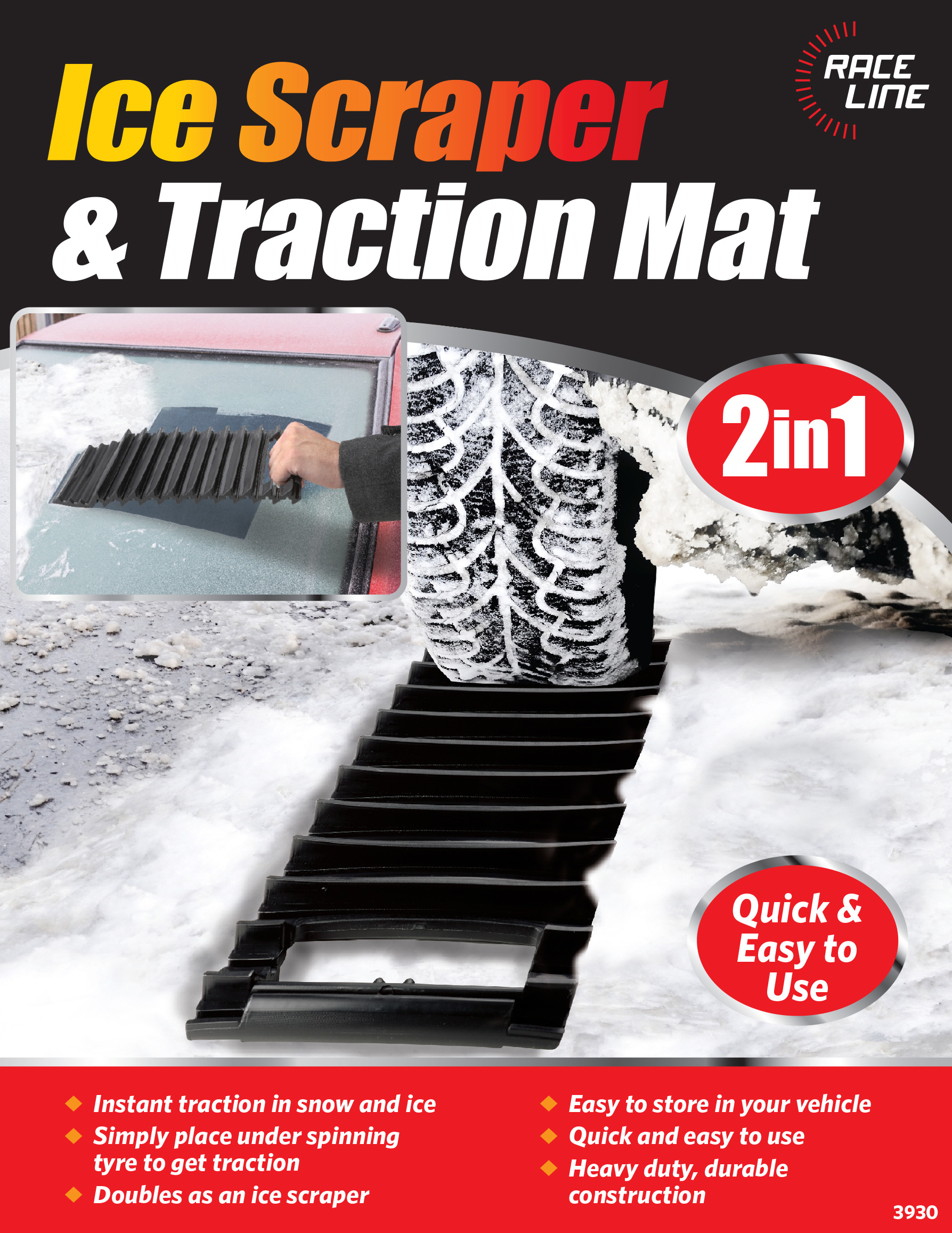 Car 2 in 1 Ice Scraper & Emergency Snow Ice Traction Mat Stuck in Rain