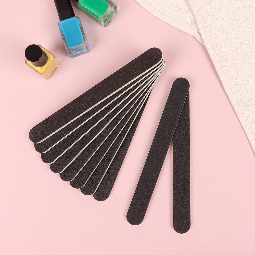 10 Pack Nail Files Straight Large Black Emery Board Medium Abrasive Pro