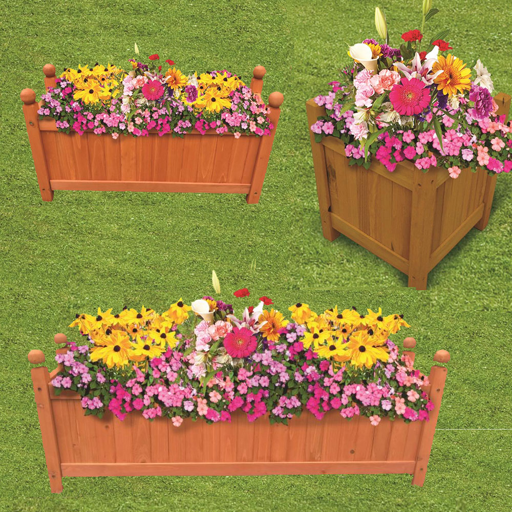Wooden Garden Planters Outdoor Plants Flowers Pot Square Rectangular