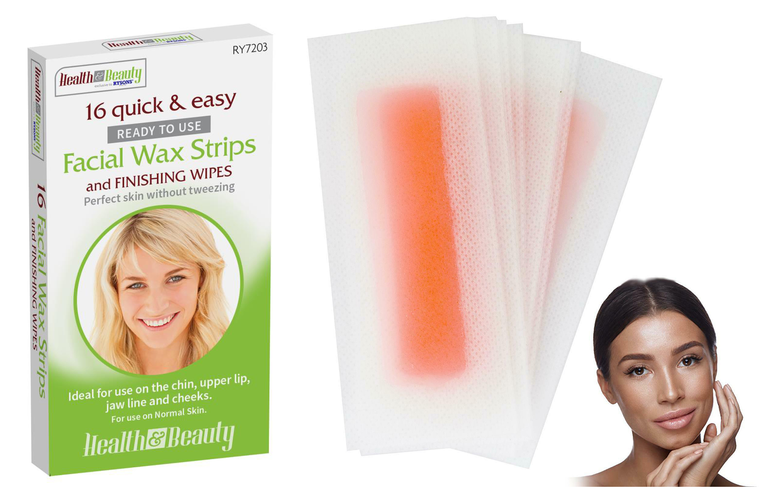 16 Facial Wax Strips & Finishing Wipes Face Bikini Chin Waxing Lip Hair