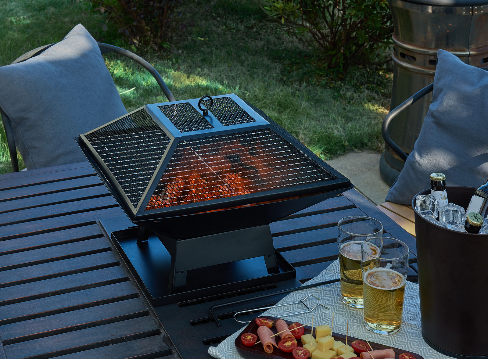 Square Fire Pit Bbq Grill Outdoor Garden Firepit Brazier Stove