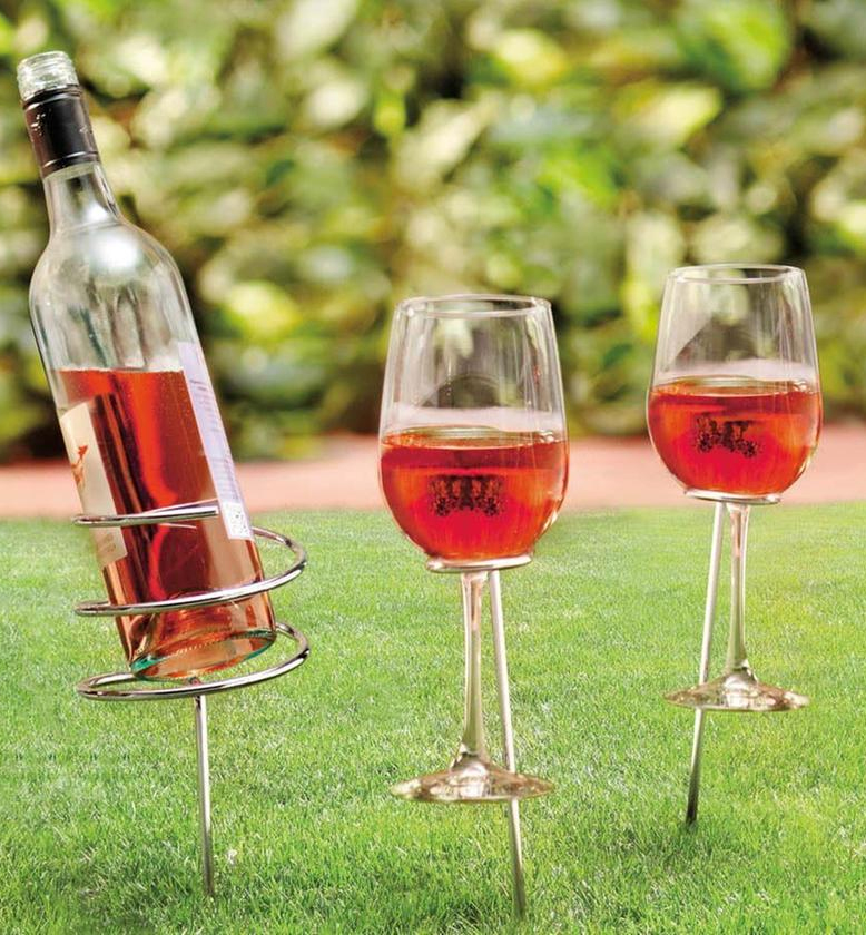 Outdoor Wine Bottle & Wine Glass Holder Set Camping Picnics Garden Dining Drink Outdoor Wine Bottle & Wine Glass Holder Set Camping Picnics Garden Dining Drink