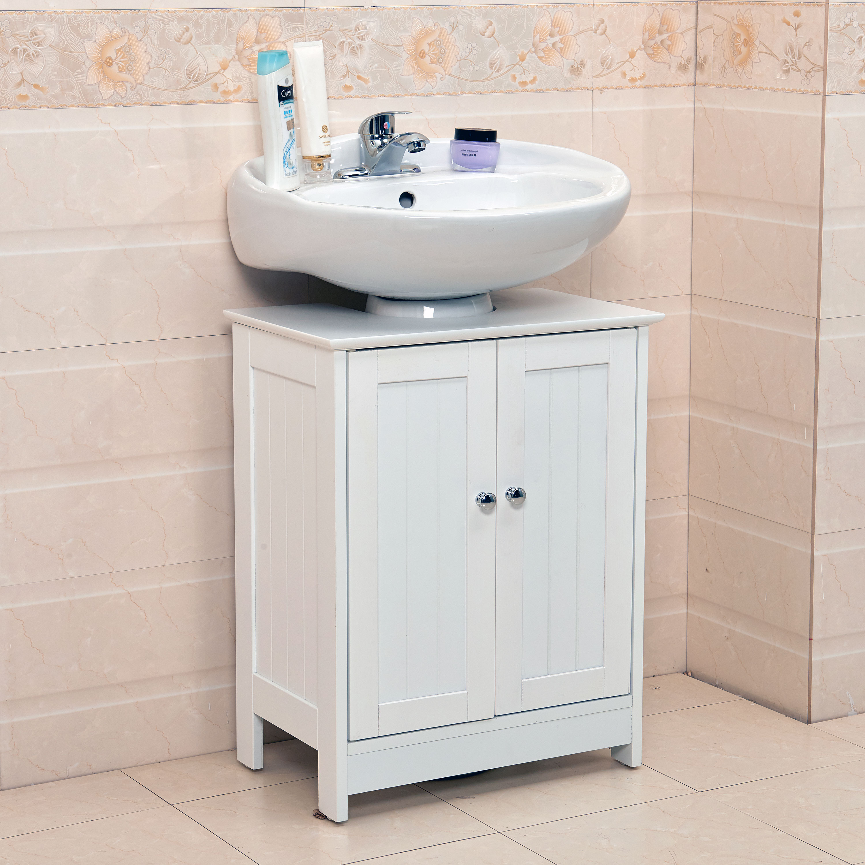 Details About Undersink Bathroom Cabinet Cupboard Vanity Unit Under Sink Basin Storage Wood