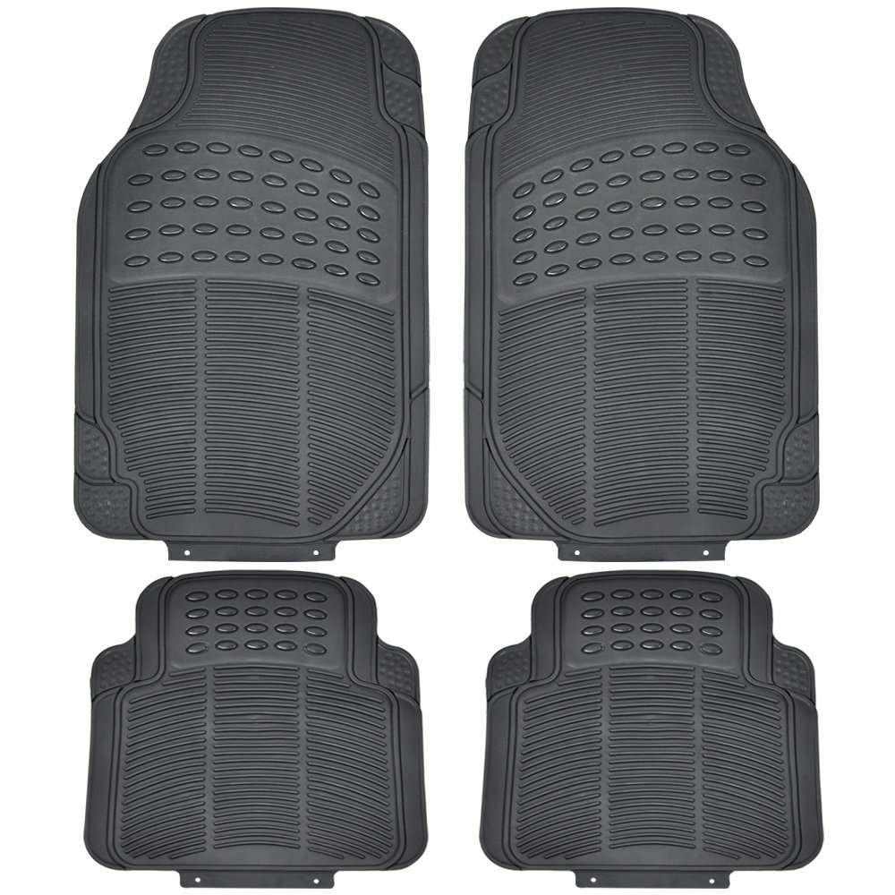 4 Piece Universal Black Heavy Duty Luxury Anti Slip Carpet Rubber Car Mat Set