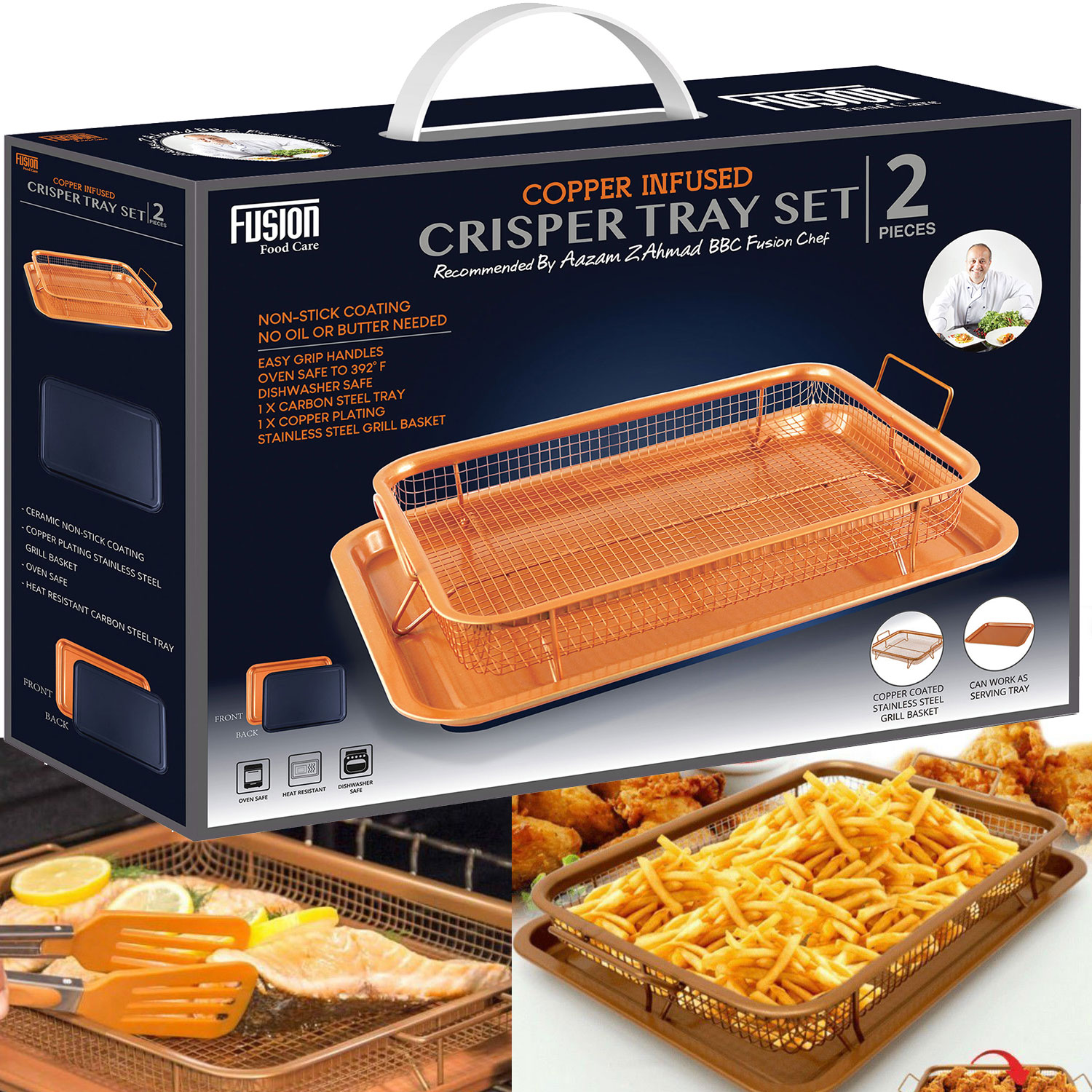 2 Pcs Copper Crisper NonStick Oven Mesh Baking Tray Chips Crisp Basket